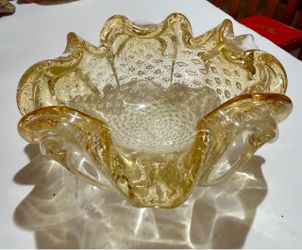 Vintage Murano Cigar Ashtray ~ Bullicante Controlled Bubble Amber Art Glass