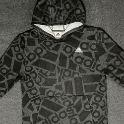 Grey Adidas hoodie with large logo on front and back