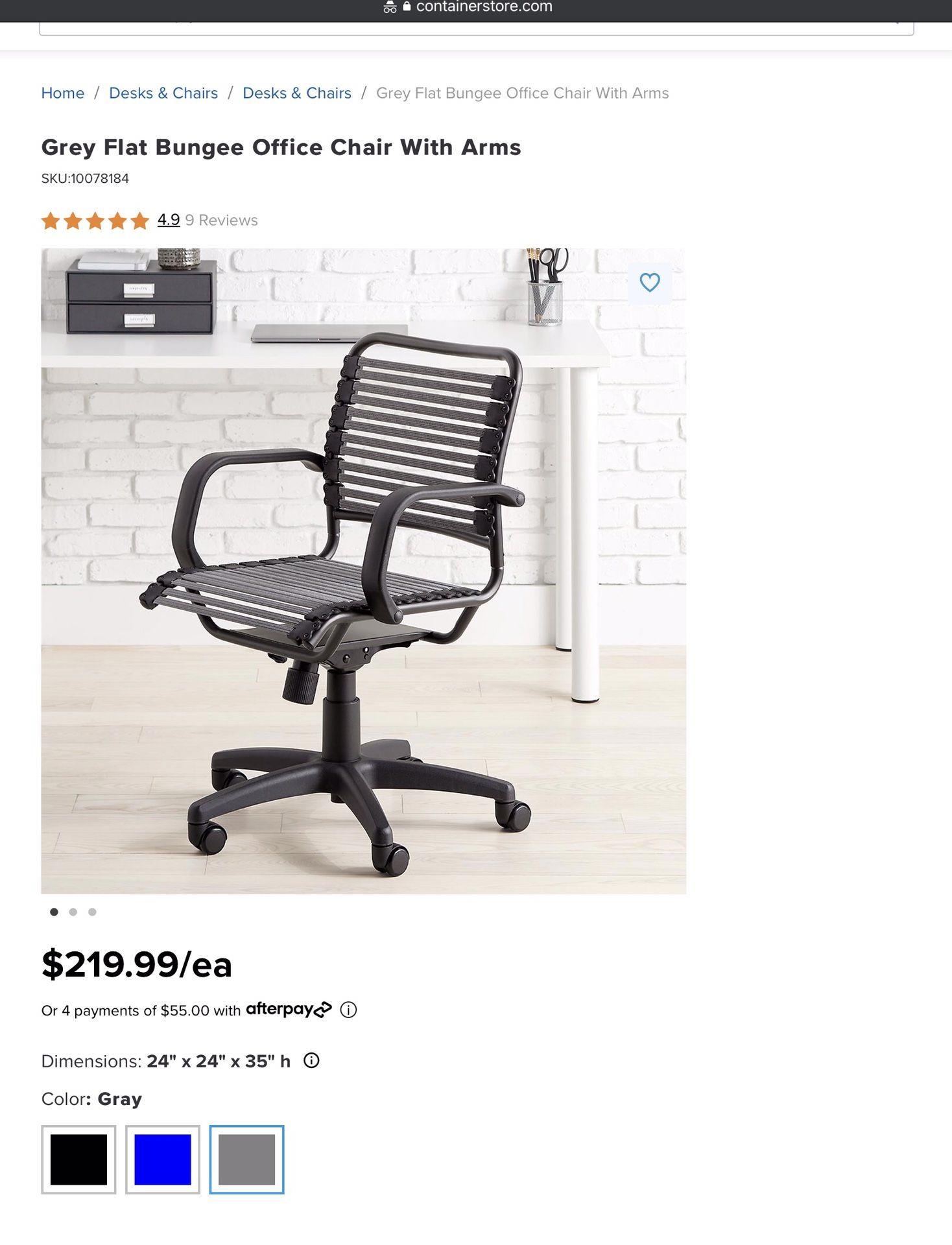 Grey Container Store Flat Bungee Office Chair With Arms Ergonomic Gray