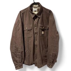 Carhartt XL Brown Plaid Flannel Snap Button Down Heavy Shirt Jacket