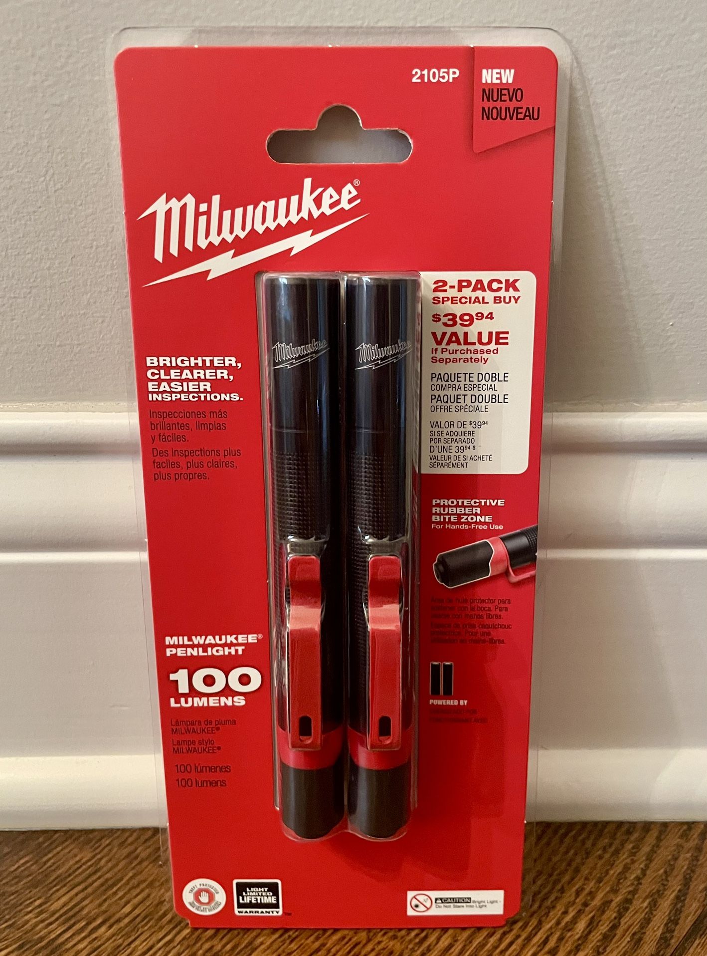Milwaukee 100 Lumens Aluminum Pen Light with Clip (2-Pack)
