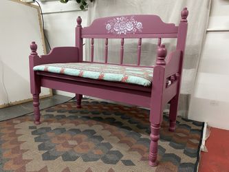 Purple & Blue Floral Wooden Bench