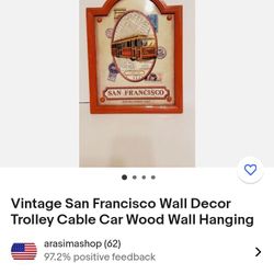 Vintage san francisco walldecor trolley cable car wood wall hanger