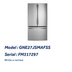  GE French Door Refrigerator – 27 cu ft – Ice Maker & Inside Water (Doors Removed)