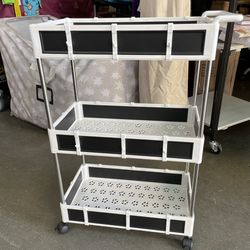 3 - Tier Rolling Utility Cart with Handle Storage Shelves with Hooks 