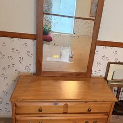 Three Drawer Pine Dresser With Mirror