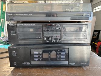 Vintage Kenwood 3-Piece HiFi Stack – KD-48F Turntable + KX-78CW Dual Cassette Deck + KM-208 Power Amplifier – 1980s Silver Face Stereo System