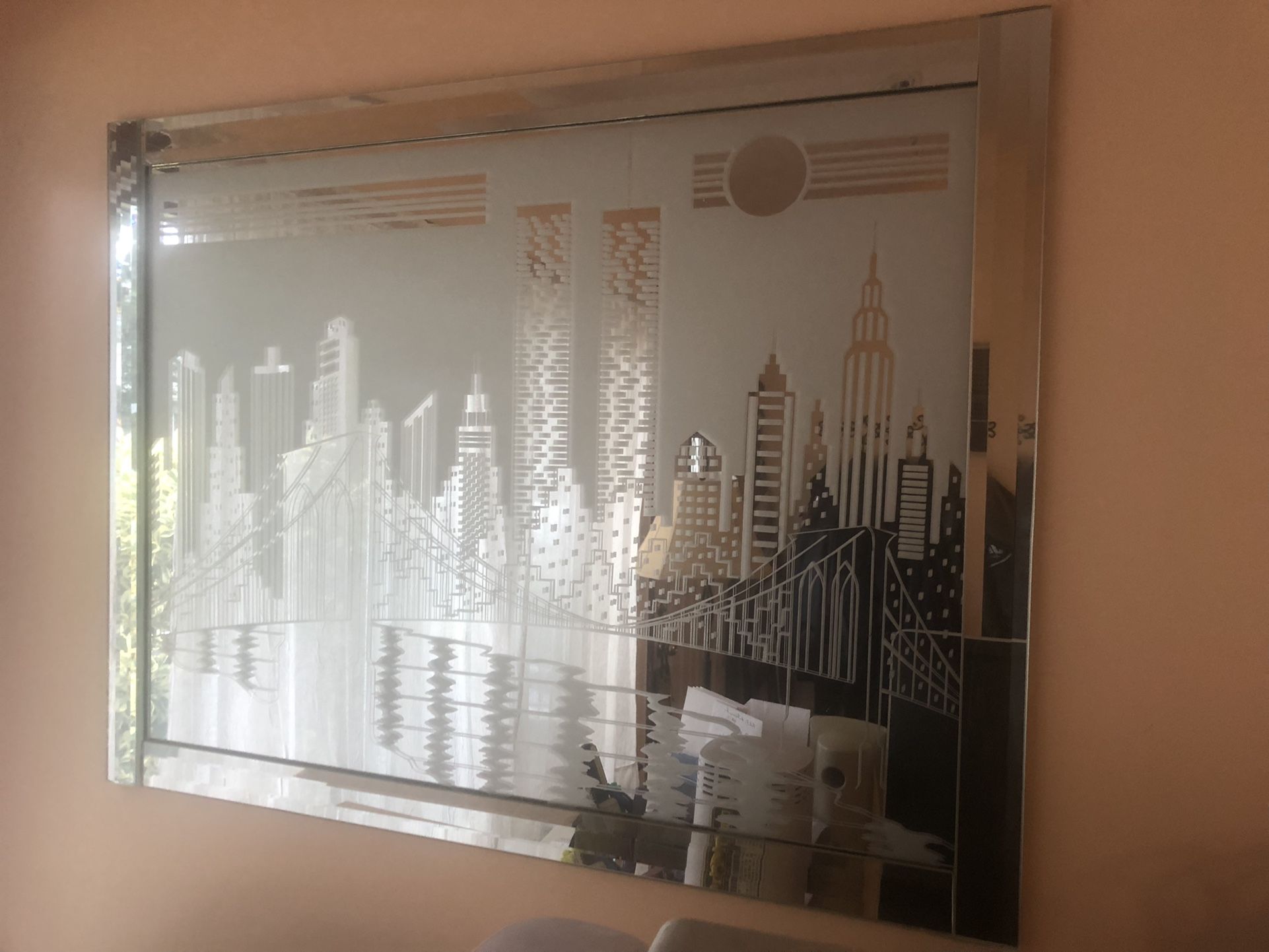 NYC skyline etched mirror