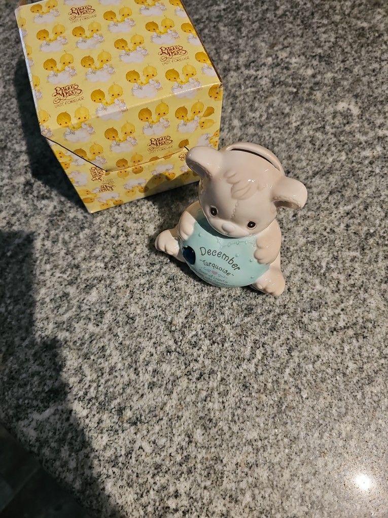 1997 Precious Moments December Birthstone Bank In Original Box