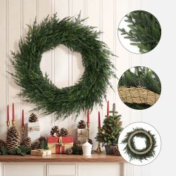 Christmas Green Artificial Wreath Holiday Decoration, 35"H ,HD2620