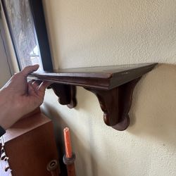 Vintage Dark Wood Wall Shelf with Decorative Corbels – 16”