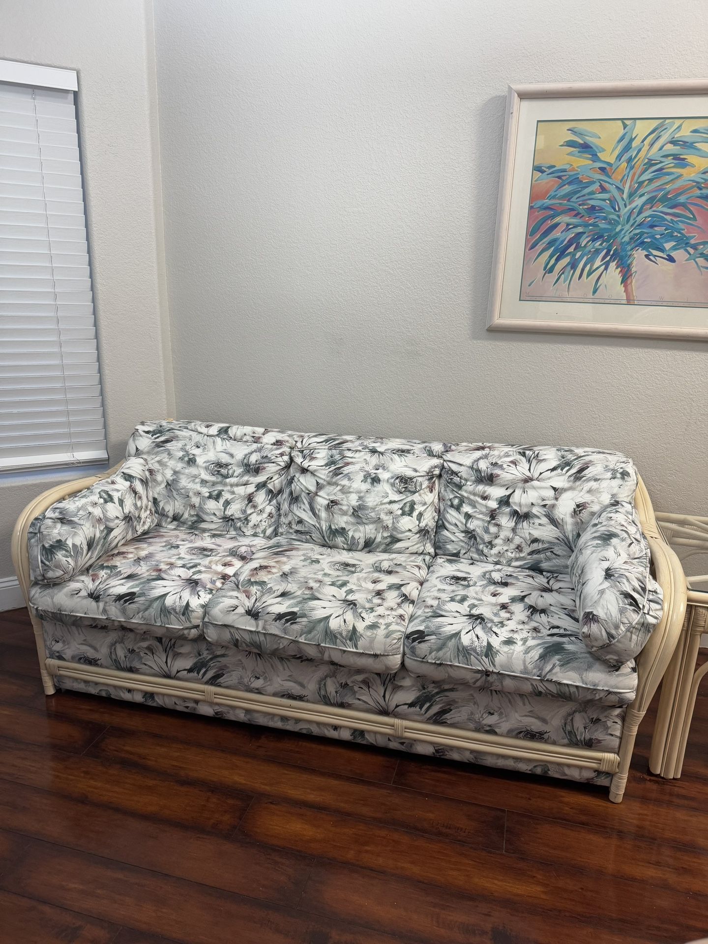 Vintage Palm Beach Rattan Sofa & Side Table