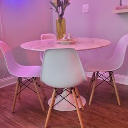 40 inch Solid Marble Tulip Dining Table with 4 Chairs and Replacement Chair OBO