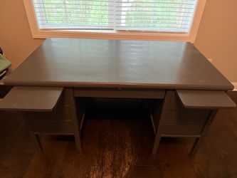 Solid wood desk, grey blue paint