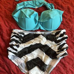 Women 2 Piece Swimsuit High Waist Blue 2pcs/Set US Size XL