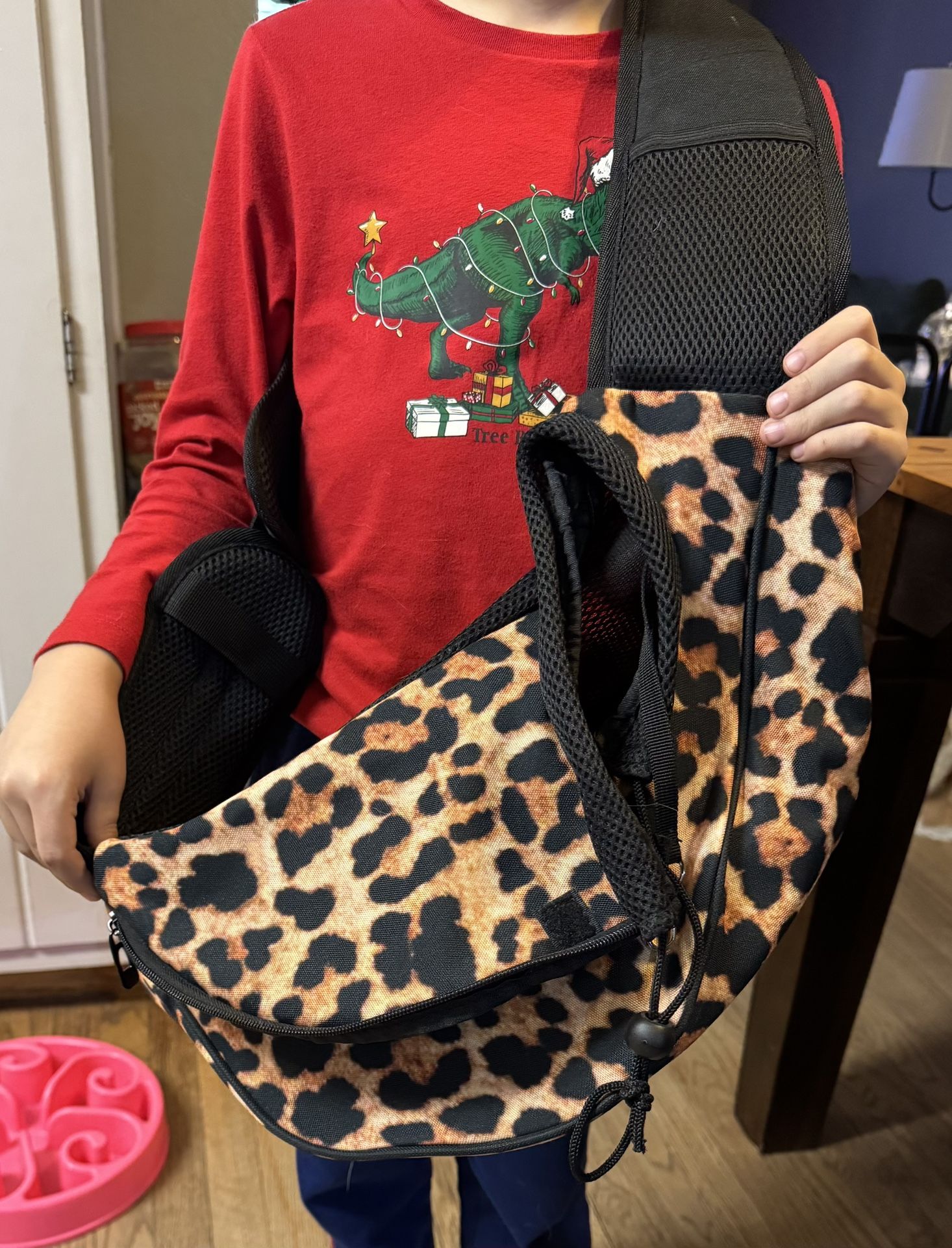 Small Puppy Carrier/bag- Leopard Print & Black