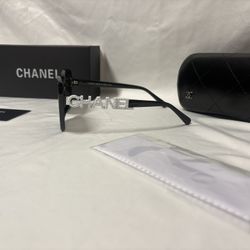 Black Frames, White Lettering, Chanel Sunglasses