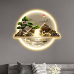 zyiesrsq Zen Wall Art Decor with Led Light, Welcoming Pine Wall Decor Art, 3D Wall Sculpture Painting Decoration, Landscape Wall Sculptures for Living
