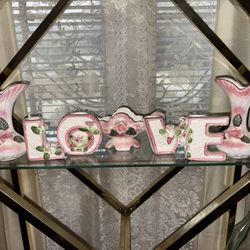 🌸 Ceramic “LOVE” Decorative Set – Pink Floral🌸