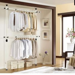 Adjustable Garment Rack Heavy Duty Closet Rack Wardrobe Organizer Ivory