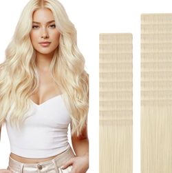 BEAUTIFUL 💕18” PLATINUM BLONDE HUMAN HAIR TAPE IN EXTENSIONS $60