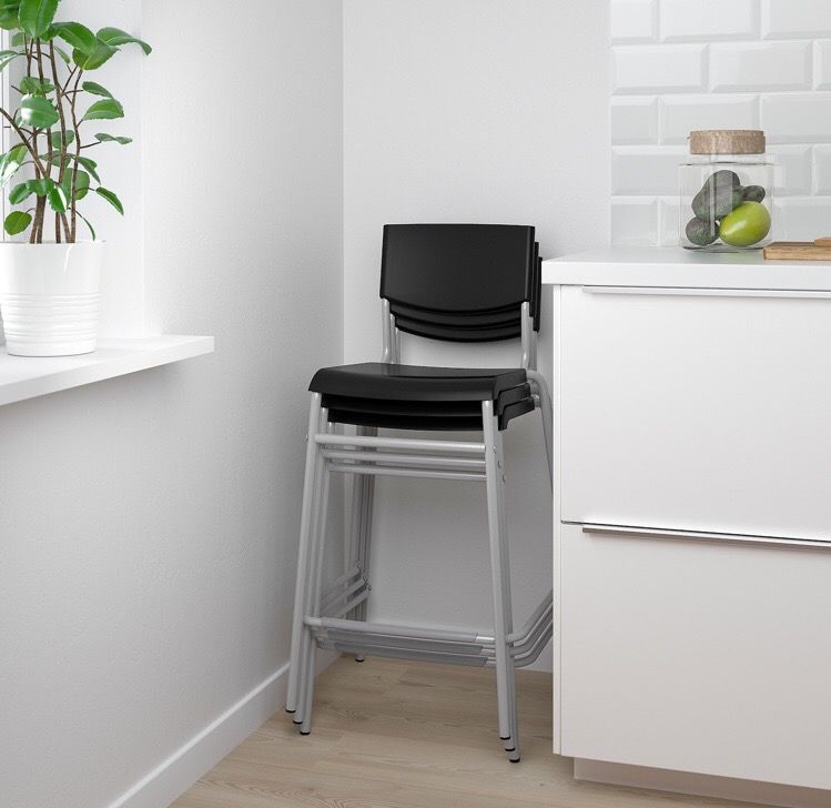 IKEA STIG Black bar stool with backrest light weight stackable for Sale