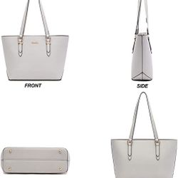 Large Tote Shoulder Bag Satchel Handbag + RFID Blocking Wallet Purse Clutch Grey Gray Faux Leather Gold Hardware + Dustbag 