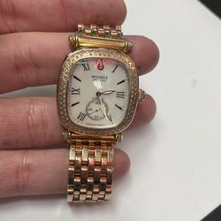 Michelle 18k rose plated and diamond stainless steel quartz watch