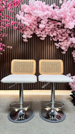 Rattan Boucle Swivel Height Adjustable Stools