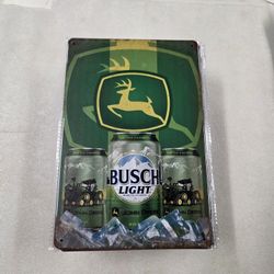 Busch Light Beer John Deere Farm Tractor Metal Sign 