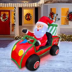 6ft Length Inflatable Christmas Golf Cart with Santa Claus