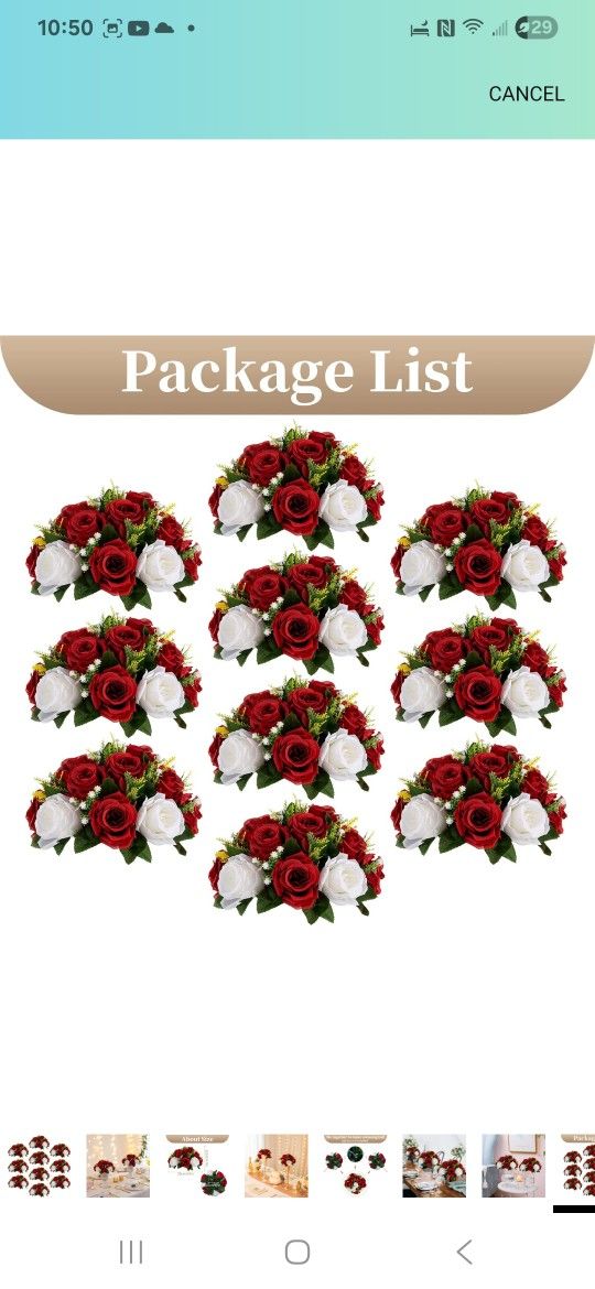 10 Red And White Rose Artificial Center Pieces Kissing Balls