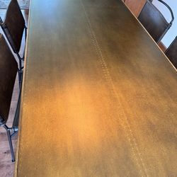 Gorgeous Four Hands Spider Dining Table From Perigold, W/7 Stonehenge Faux Leather & Metal Chairs