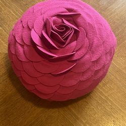 Pottery Barn Pink Flora Felt Round Rose Accent Pillow