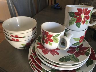 Christmas plates, bowl, cups