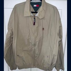 Tommy Hilfiger Vintage 90s Men's Khaki Full Zip Bomber Jacket XL Lightweight