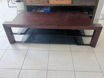Wood TV Stand and couch