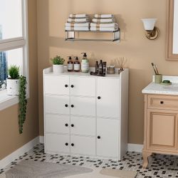 43.6'' Bathroom Floor Cabinet, Freestanding Storage Closet, with 4 Layers 10 Storage Cabinet, White/Black
