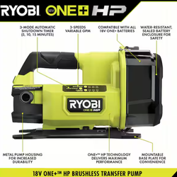Cordeless Battery Powered Transfer pumpRYOBI ONE +HP 18 V 1/4 hp