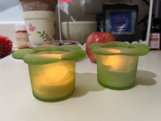 Green glass vintage flower votive candle holders