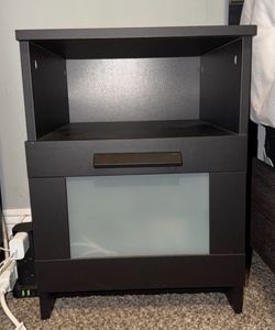 Black Nightstand with Drawer and Open Shelf