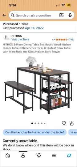 HITHOS 3-Piece Dining Table Set with Benches