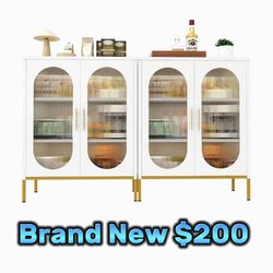 4-Door Cabinet with Adjustable Shelves & Gold Details – Perfect for Kitchen, Office & Dining Spaces