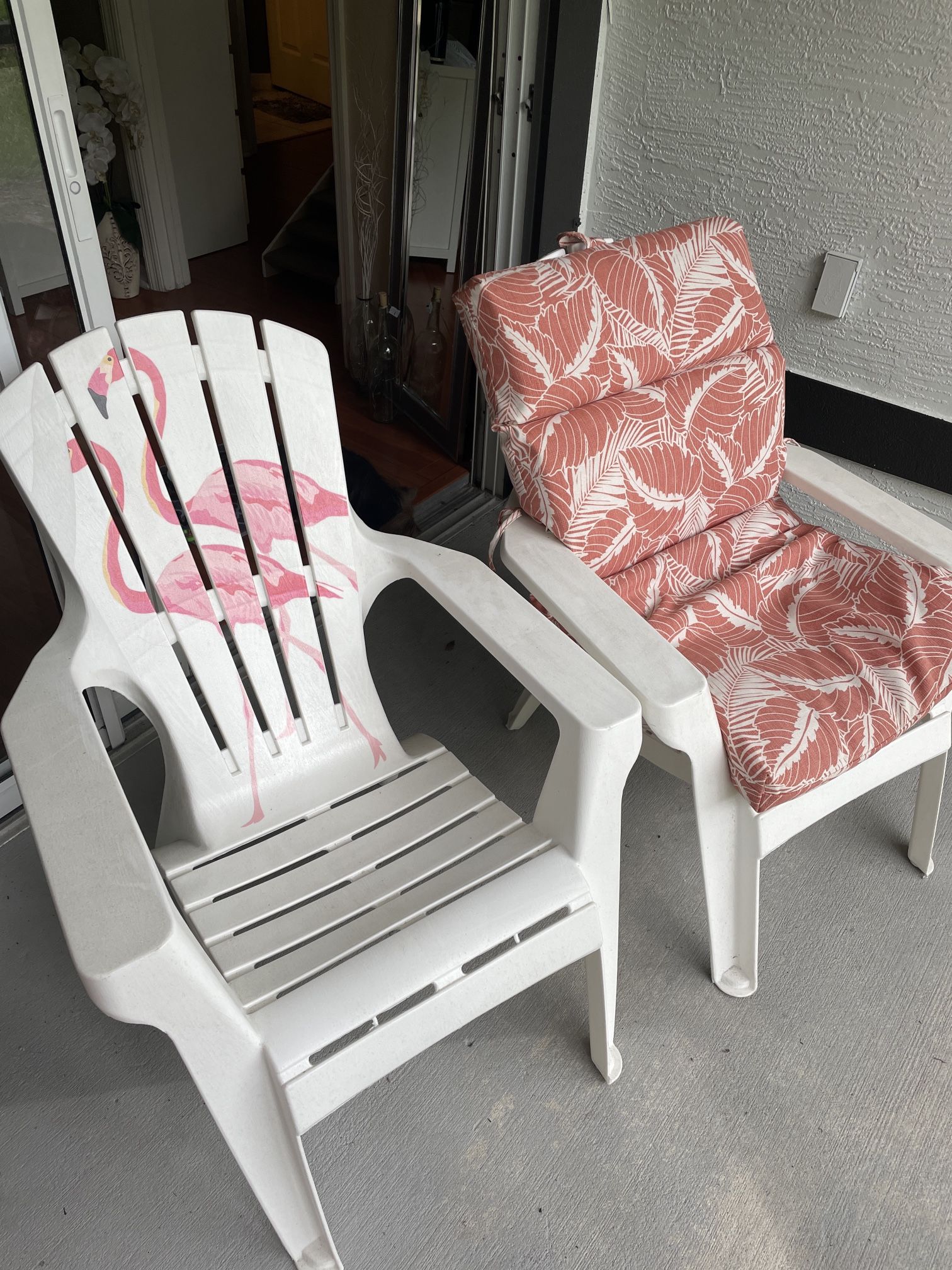 2 Adirondack Plastic Chairs With Cushions 