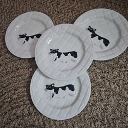VINTAGE-80s 4-Otigari Japan Cow/Checkered  Plates Hand PAINTED