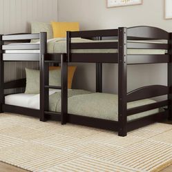 NEW Low Bunk Bed W/ Ladder, Low Wood Bunk Beds, Twin over Twin, Espresso !