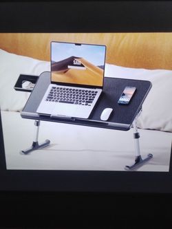24" Laptop tray table adjustable lap desk for bed or couch with storage drawer fully assembled