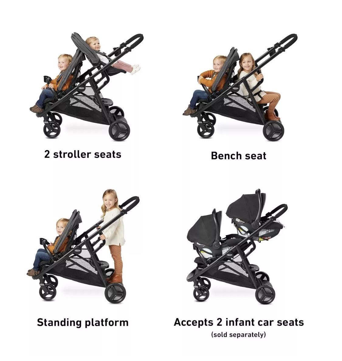 Graco Ready2Grow LX Double Stroller Features Bench Seat