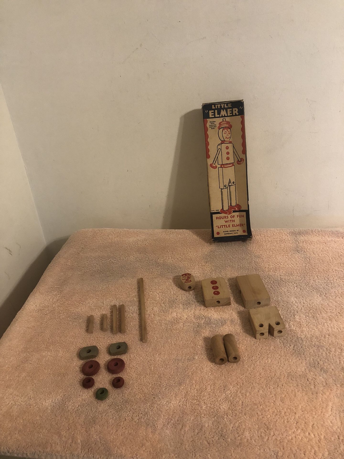 Vintage 1945 Little Elmer Wood Building Toy Missing 1 Spacer Piece With Box