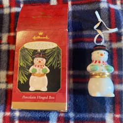 Hallmark Ornament Snowman Porcelain Hinged Box